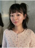 オリーブベージュ　夏のヘアアレンジ　ロブ