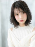 大人可愛いグレージュミストバングボブパーマo古河10代20代30代