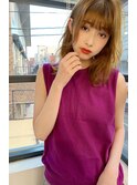 アフロート添田】ハイトーンことりベージュなセミディ毛先パーマ