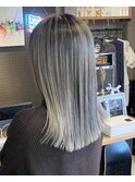 切りっぱなしボブバレイヤージュハイライトグラデーションカラー