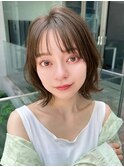 レイヤーカットオリーブベージュ透明感カラーシースルーバング