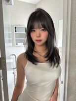 天神美容室&nbsp;ミディアムレイヤーカットハッシュカットグレージュ