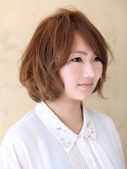 ２０代３０代４０代大人かわいい小顔ひし形ふんわりボブ