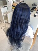 バレイヤージュ ブルー ハイライト 福井美容室
