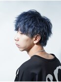 フェザーパーマ/ブルーブラック/刈り上げセンターパート[新宿]