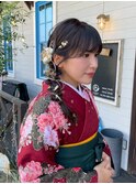アプリコットオレンジ華やか編みおろし × 袴スタイル
