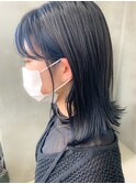 インナーカラー、ネイビーカラー、外ハネボブ、グレージュ
