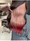 《ロング×インナーカラー ピンク赤 》