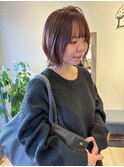 【宮本】切りっぱなし前下がりボブピンクベージュ暖色カラー
