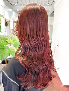 ラレイ ハラジュク(Lalei harajuku) 【白石】ブリーチなし赤髪ボルドー暖色艶カラーロング原宿