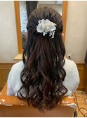 ヘアセット/ウェーブ/ハーフアップ/花冠/結婚式/パーティー/上品