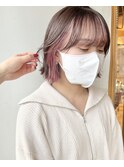 【morio原宿】 ボブ インナーカラー ペールピンク 外ハネ