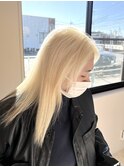 ブロンドベージュミディアムレイヤー顔まわり前髪群馬太田