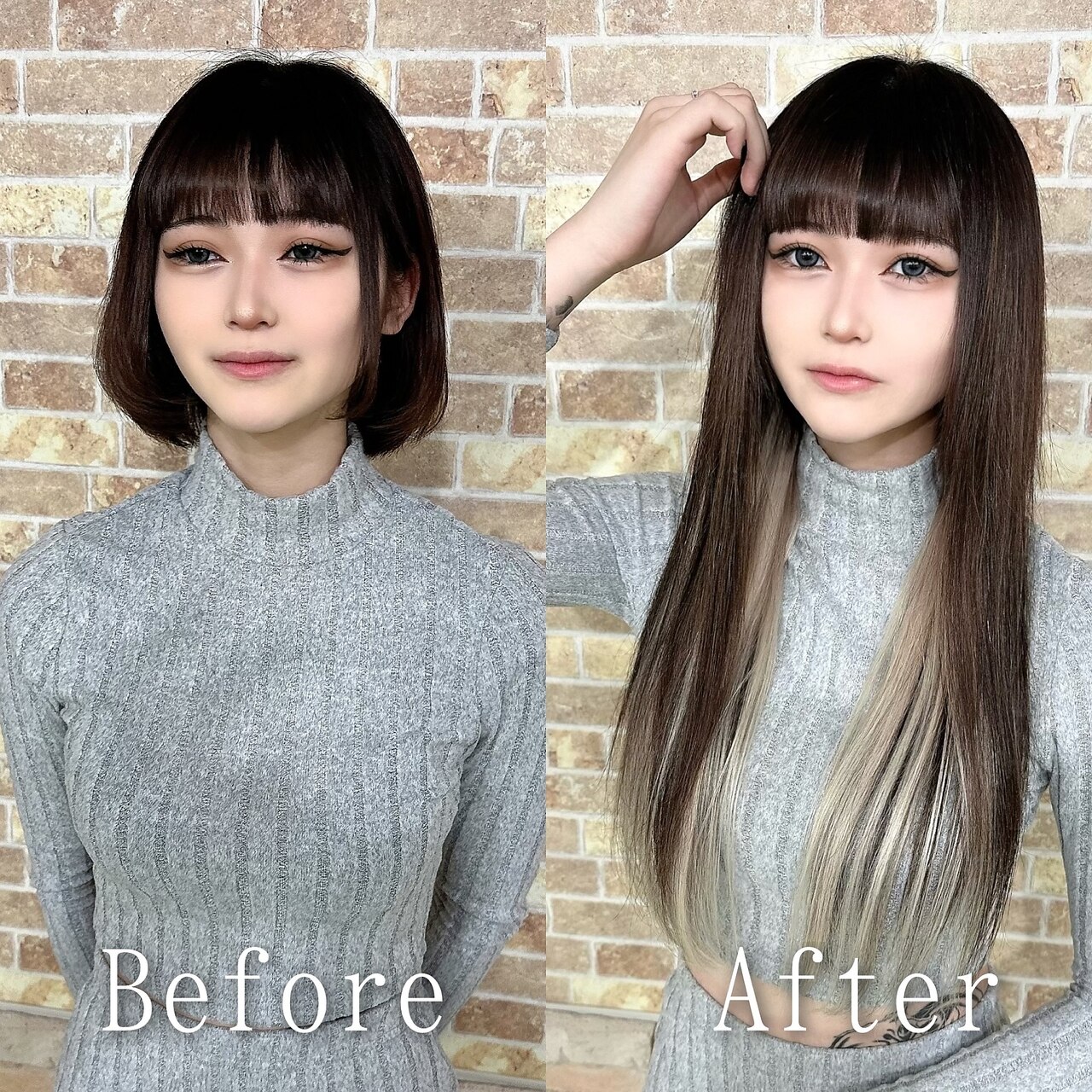 アッシュブラック×ホワイトアッシュ#シールエクステ#韓国#池袋