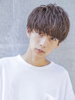 【men`s】フェザーパーマグレー刈り上げショートブルーカラー