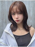 ミディアムレイヤー/顔周りカット/ウェーブ巻き