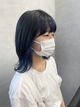 ファイブバイジエクト 堀江(FIVE by The Ect) インナーカラー　インナーブルー　ブルーカラー