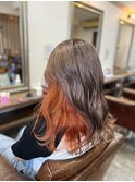 インナーカラーオレンジカラーデザインカラーケアブリーチ