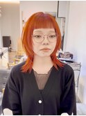 ウルフカット オレンジベージュ ブリーチカラー