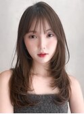 シースルーバングナチュラルカールセミディ似合わせカット