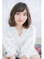 ミック ヘアアンドメイク アップ 駒込店(miq Hair&Make up) 斜めバンググレージュでゆるふわくせ毛風エアリーロブa1