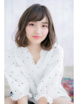 ミック ヘアアンドメイク アップ 駒込店(miq Hair&Make up) 斜めバンググレージュでゆるふわくせ毛風エアリーロブa1