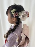 七五三ヘア/サイド編み下ろし/アップヘア/キッズヘアセット