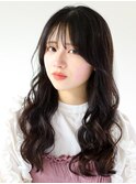 シースルーバングにゆる巻きロング×深みのあるショコラブラウン