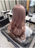 ケアブリーチピンクベージュハイライトバレイヤージュ