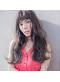 大人ガーリーくすみブルーホワイトグレージュウェーブロング