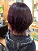艶感 ボルドー ウルフカット 外ハネ ショートウルフ 暖色カラー