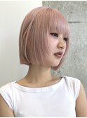 ハイトーンショートハッシュボブミルクティーピンクベージュ韓国