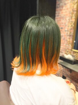 エデン(EDEN) Oppositeツートンインナーカラー/カーキ×オレンジ