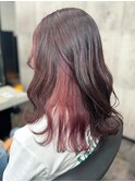 カシスピンク　ハイライト　インナーカラー　ハイトーンカラー