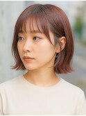 オレンジブラウン外ハネウェーブ暖色カラーお洒落ボブ