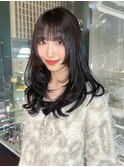 グレージュ小顔韓国ヘア顔周りレイヤー前髪カットロング_F0709
