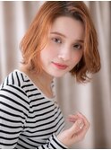 透明感アプリコットオレンジかきあげボブウルフY浦和20代30代