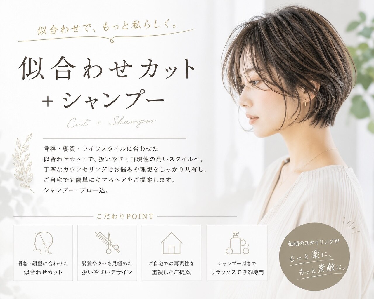 【似合わせと再現性◎】似合わせカット＋シャンプー（男性も可◎）