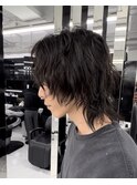 アッシュブラック/ウルフ/ハイライト/マッシュパーマ/渋谷