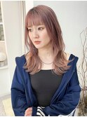 レイヤーカット20代30代ピンクベージュ顔周りカット岡山レイヤー