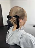 大人可愛いリボン×編みお団子アレンジ
