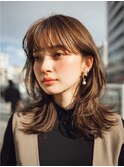 ミディアムレイヤーハッシュカットダークブラウンシャギーカット