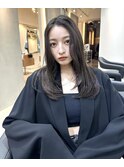 小顔ブリーチなし黒髪ネビージュワンレンローレイヤーボブルフ