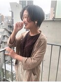 耳かけショートボブハイライトベージュ　担当カタダ