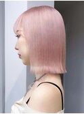 ダブルカラーピンクベージュベージュカラーケアブリーチミニボブ