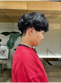 メンズニュアンスパーマツイストスパイラル前下がりマッシュ