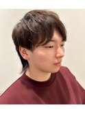 メンズマッシュウルフ/センターパートアレンジ