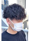 ソフトツイストスパイラルパーマツーブロックニュアンスマッシュ