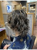 メンズロングハイライトスパイラルパーマ