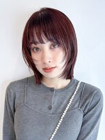 ローネス(LONESS)&nbsp;ハッシュカット　ボブレイヤー　外ハネボブ　ワインレッド